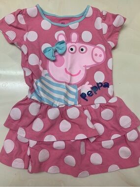 Peppa Pig Pink White Polka Dot Dress with Blue Bow